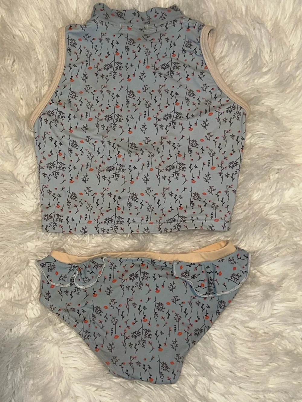 MELLOW ME Floral Front Zip Two-Piece Swim Rash Guard Set in Light Blue